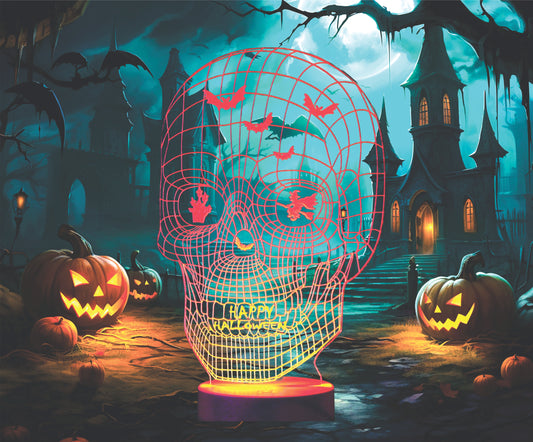 Halloween Image 3-D Optical Illusion Laser Cut with Multicolored LED Light