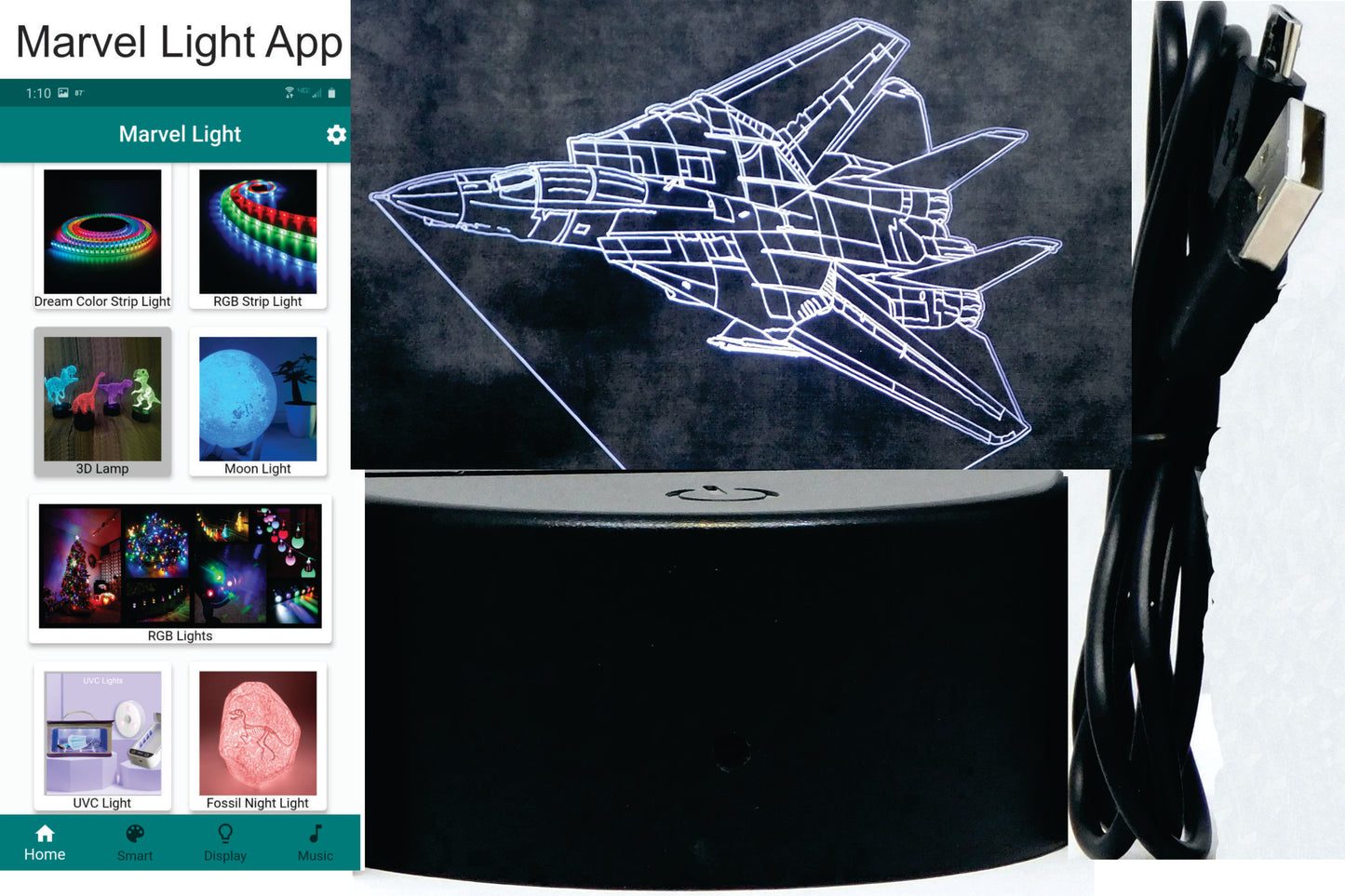 F-14 Tomcat Fighter Jet 3-D Optical Illusion Multicolored LED Lamp