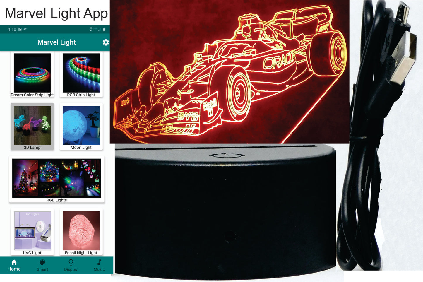 Oracle Red Bull F-1 Race Car 3-D Optical Illusion Multicolored Light