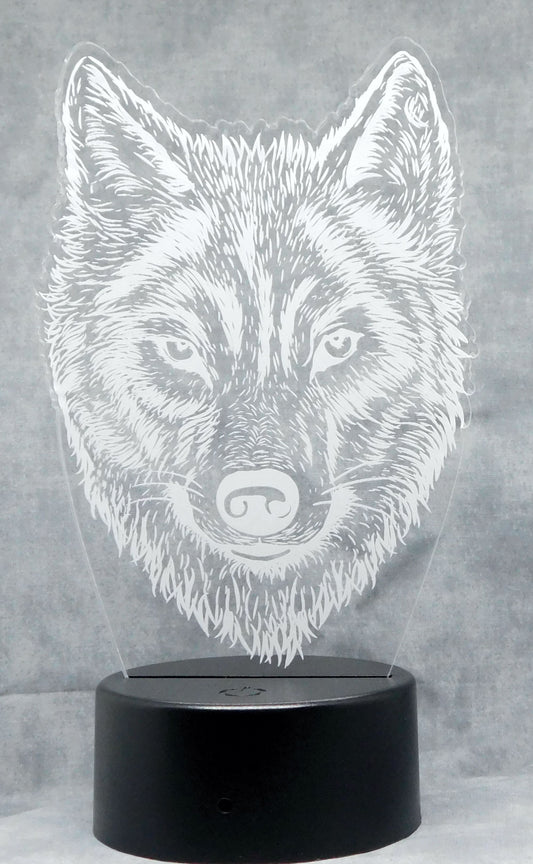 Wolf's Face Image 3-D Optical Illusion Multicolored Lamp