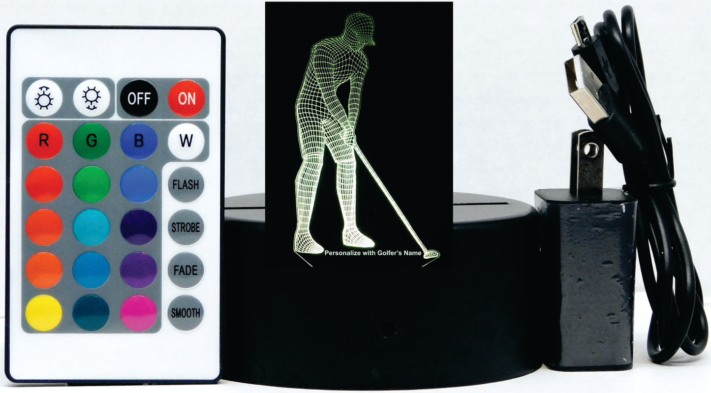 Golfer 3-D Optical Illusion Multicolored Light