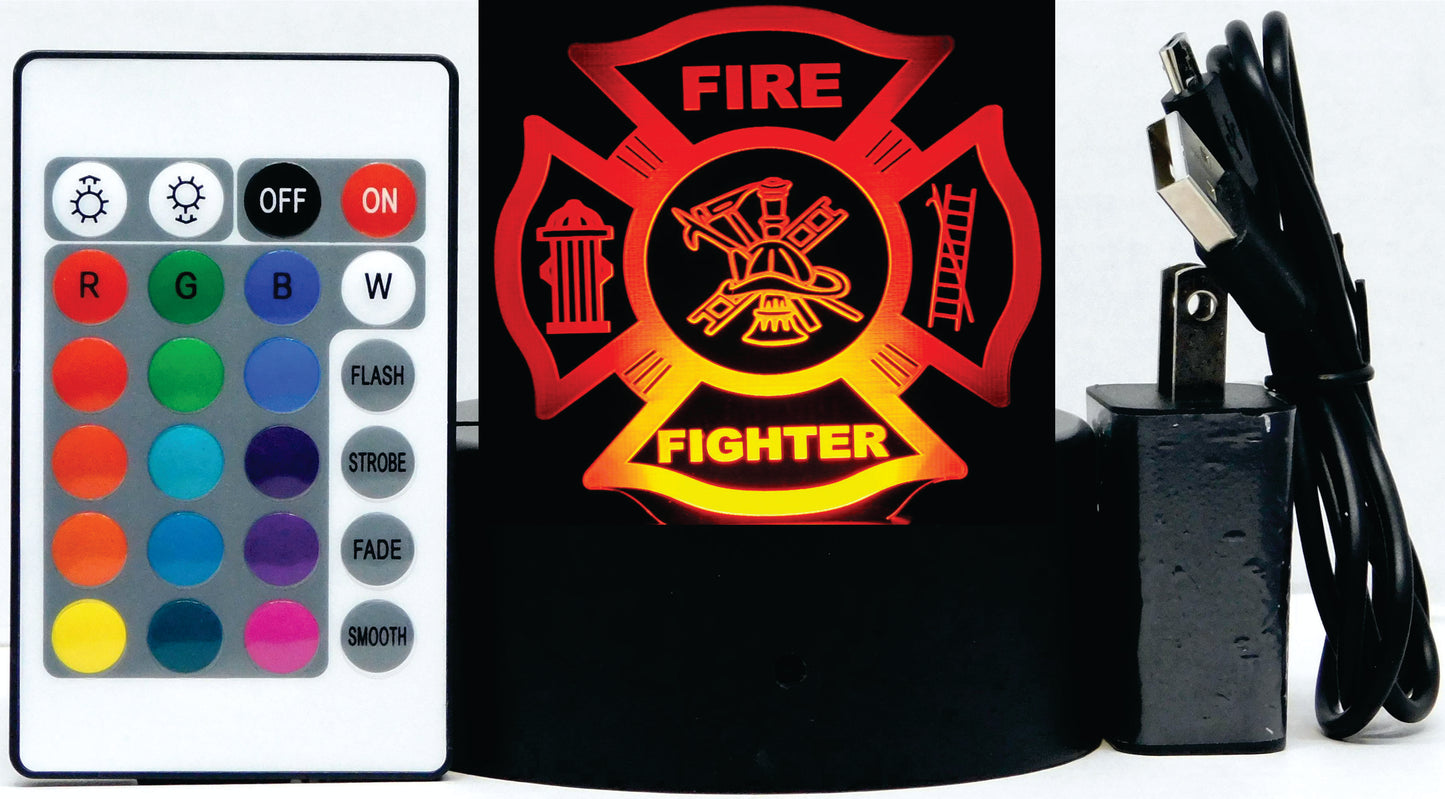 Firefighter Logo 3-D Optical Illusion Multicolored LED Lamp
