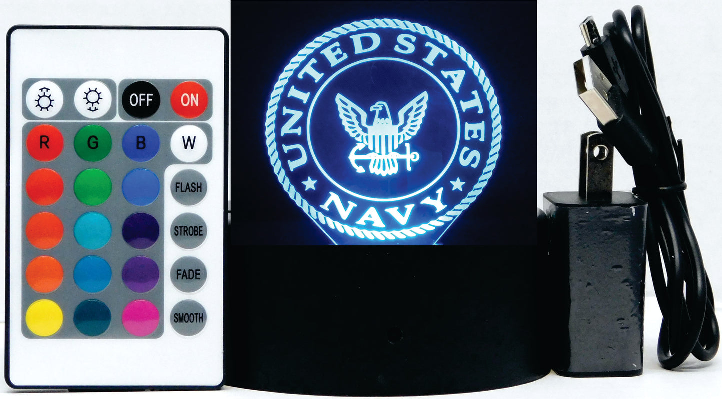 Navy Logo 3-D Optical Illusion Multicolored LED Lamp