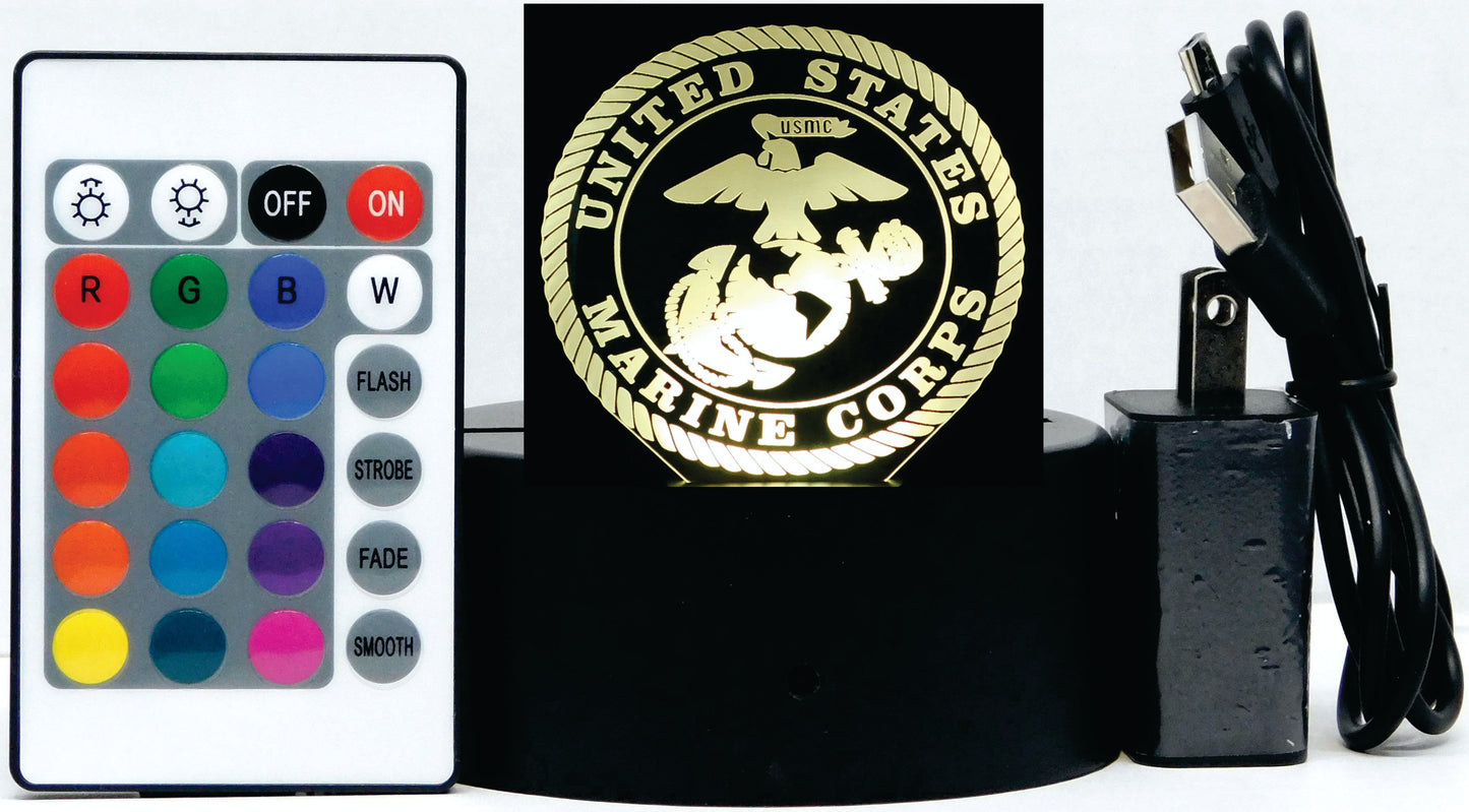 Marines Logo 3-D Optical Illusion Multicolored LED Lamp