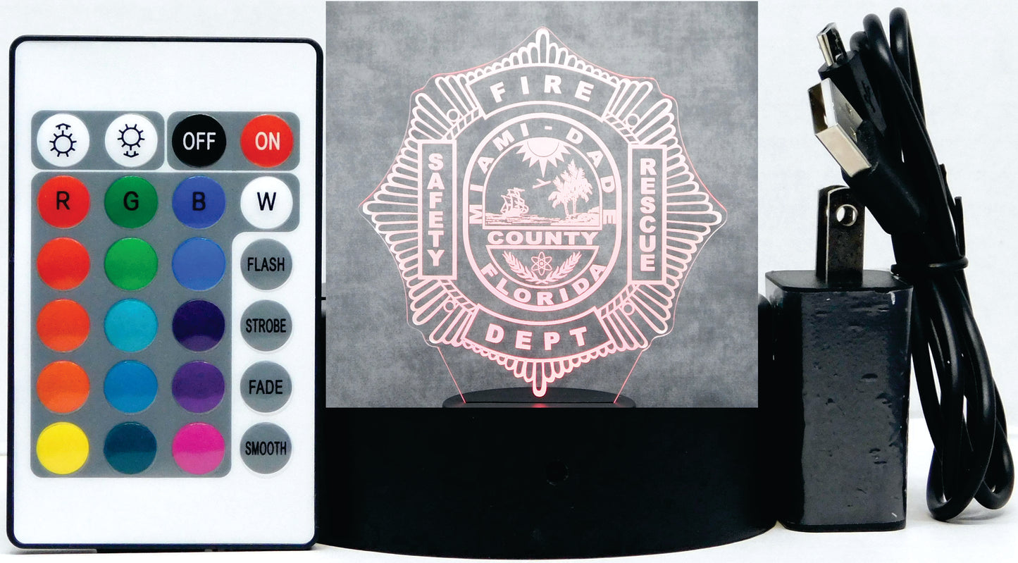 Miami Dade Firefighter Logo 3-D Optical Illusion Multicolored LED Lamp