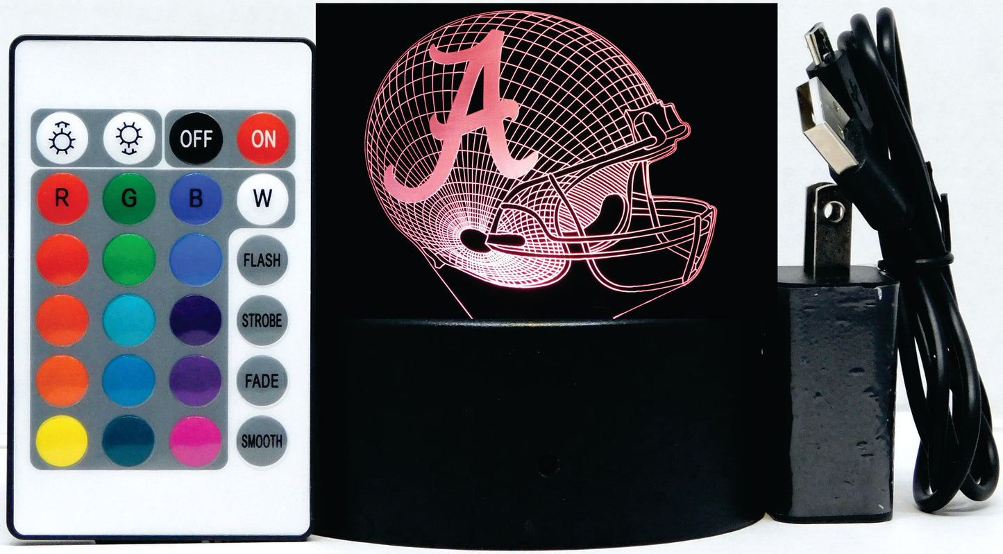 College League Football Helmet 3-D Optical Illusion Multicolored LED Lamp