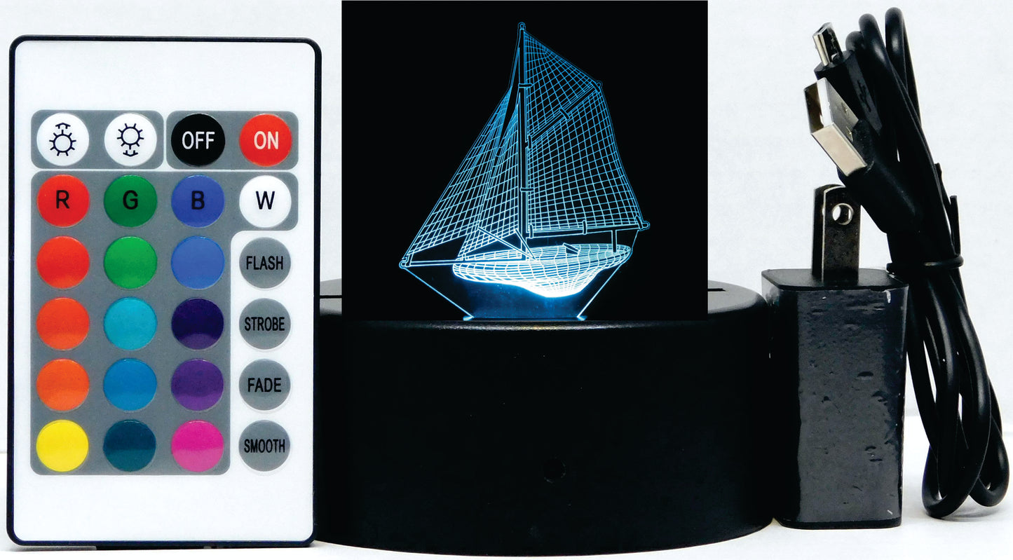 Sailboat 3-D Optical Illusion LED Desk, Table, Night Lamp