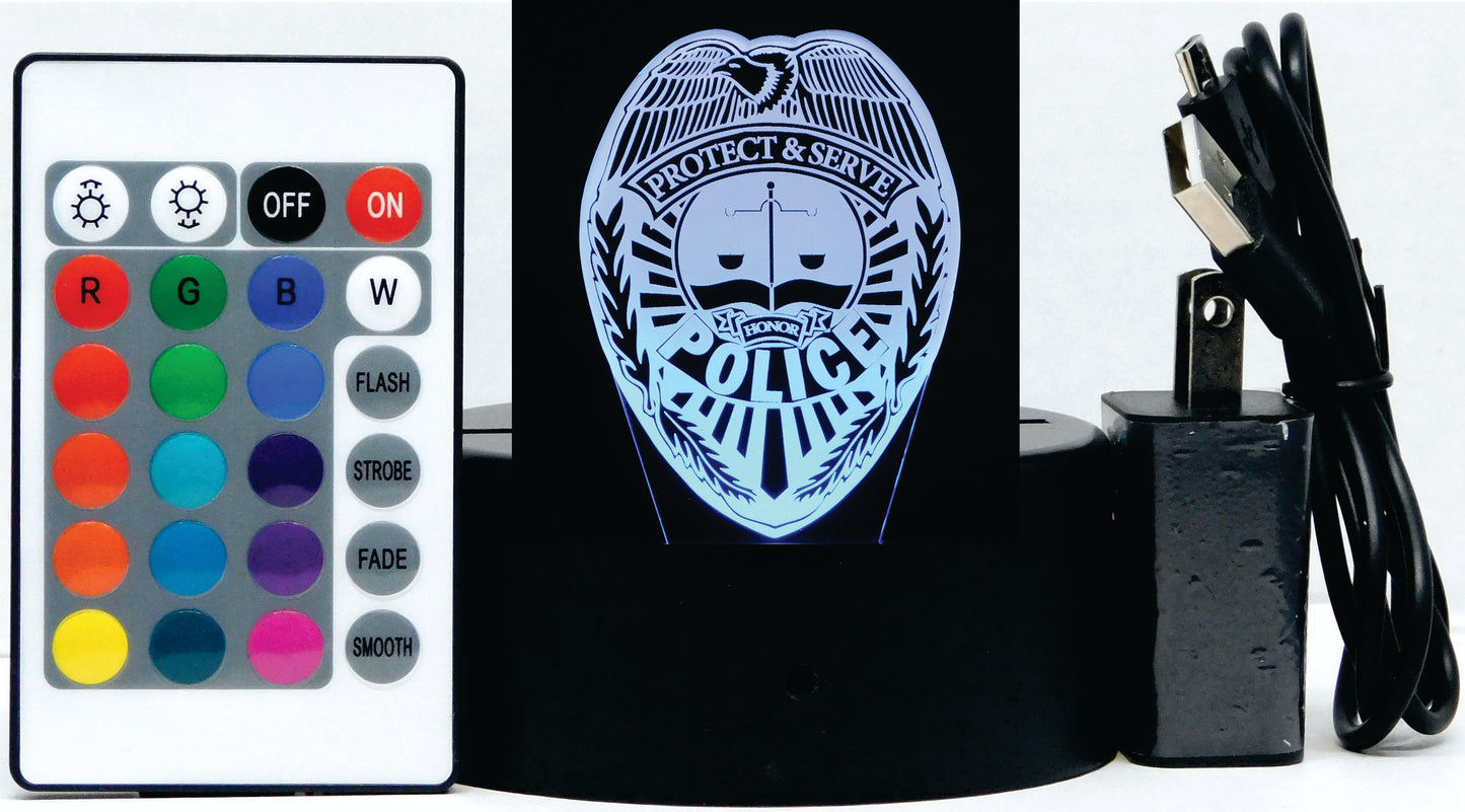 Police Logo 3-D Optical Illusion Multicolored LED Lamp
