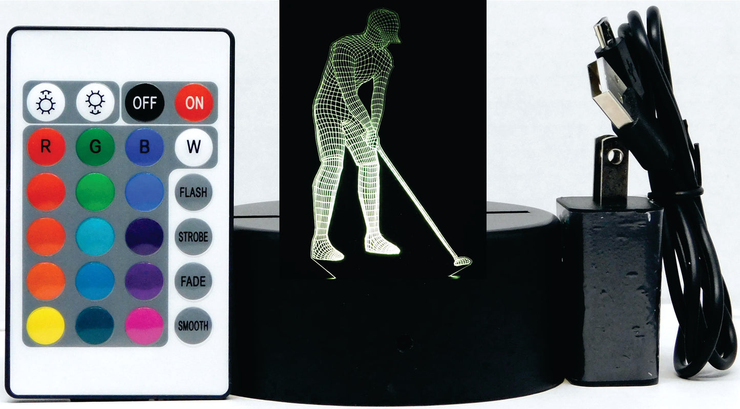 Golfer 3-D Optical Illusion Multicolored Light