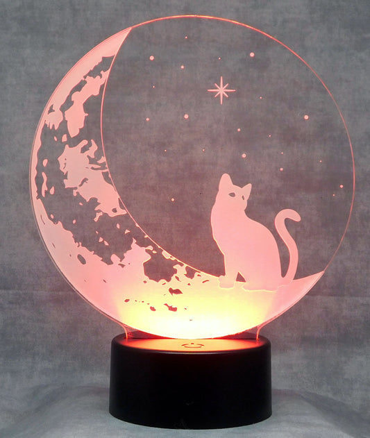 Cat on the Moon 3-D Optical Illusion Multicolored Light