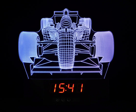 Formula 1 Front of Race Car 3-D Optical Illusion Multicolored LED Clock/Lamp