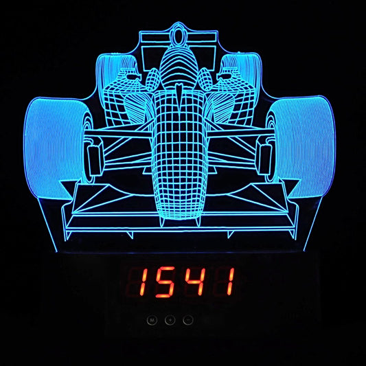 Formula 1 Front of Race Car 3-D Optical Illusion Multicolored LED Clock/Lamp
