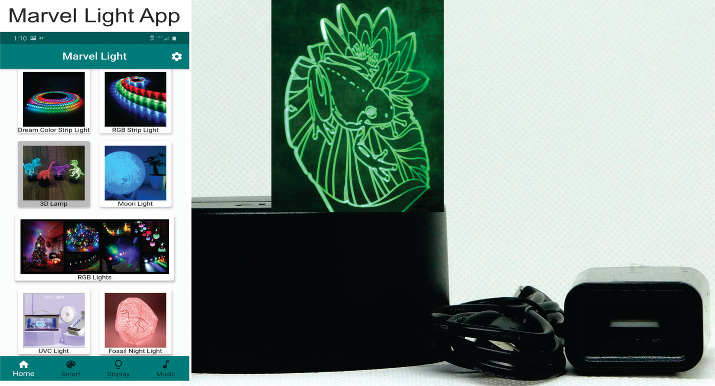 Frog on Lotus Flower 3-D Optical Illusion Multicolored Lamp