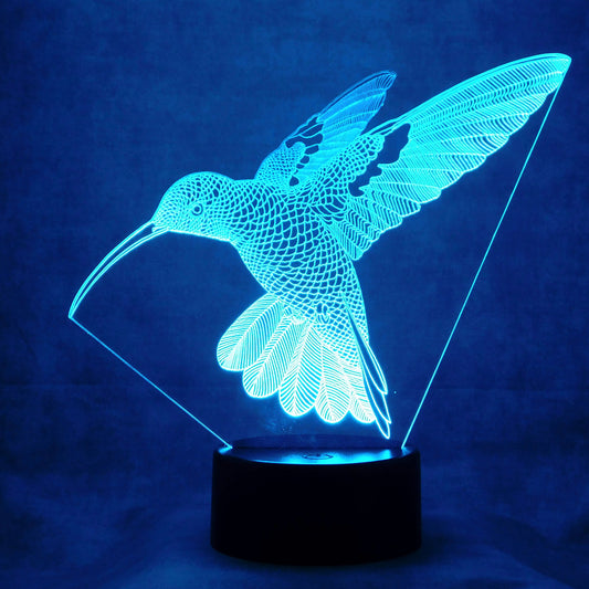 Hummingbird in Flight 3-D Optical Illusion Multicolored Light