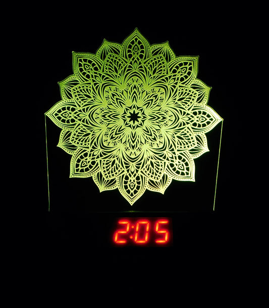 Mandala 3-D Optical Illusion Multicolored LED Clock/Lamp