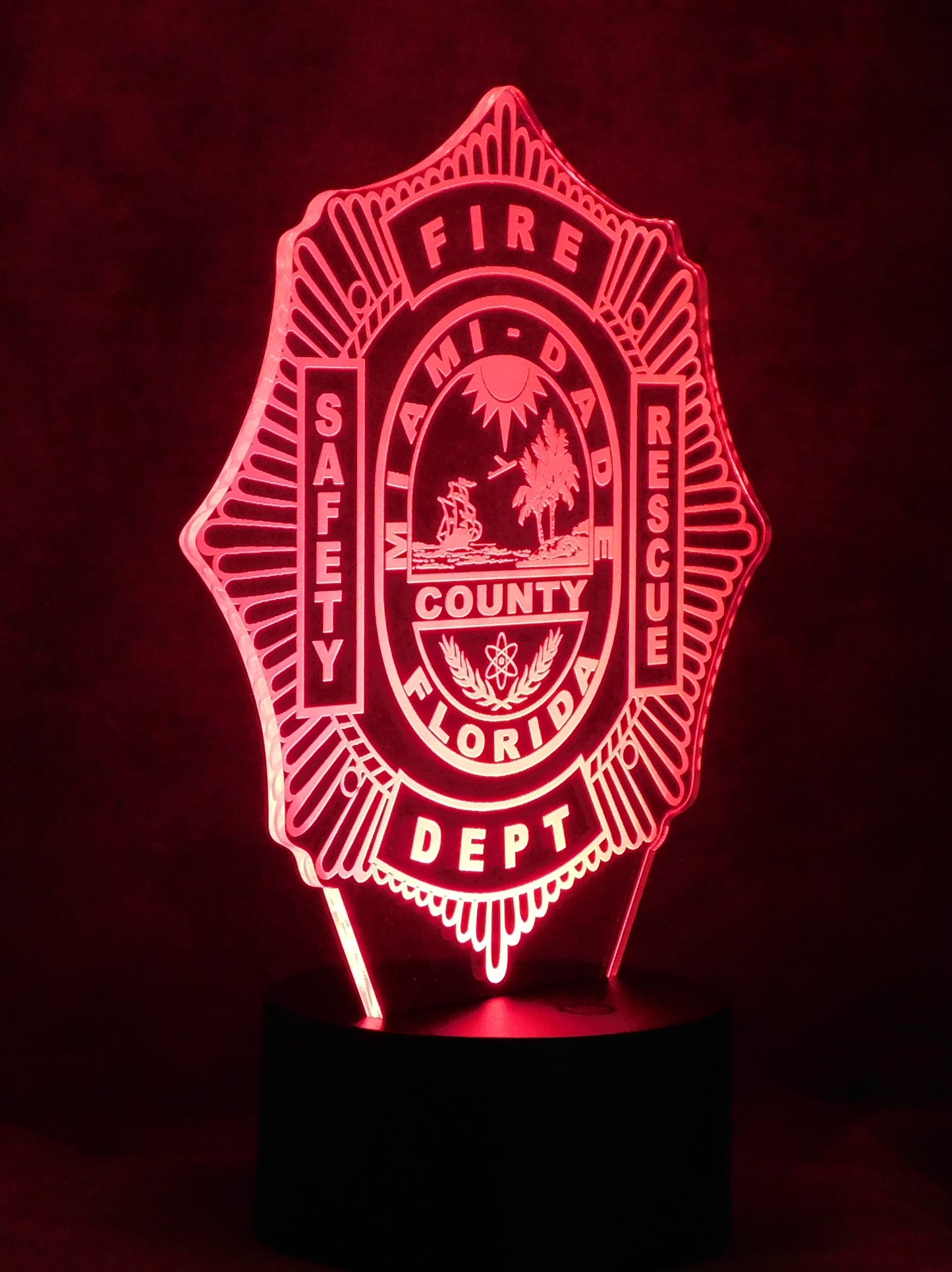 Miami Dade Firefighter Logo 3-D Optical Illusion Multicolored LED Lamp