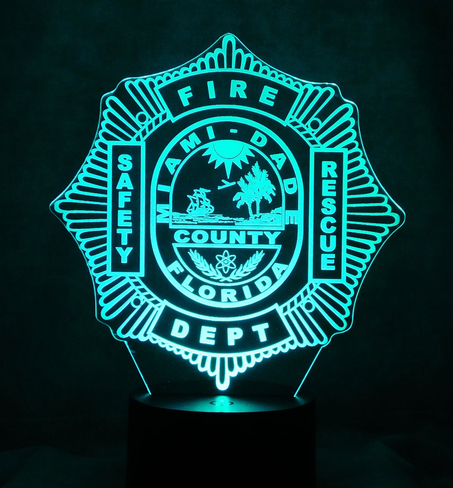 Miami Dade Firefighter Logo 3-D Optical Illusion Multicolored LED Lamp