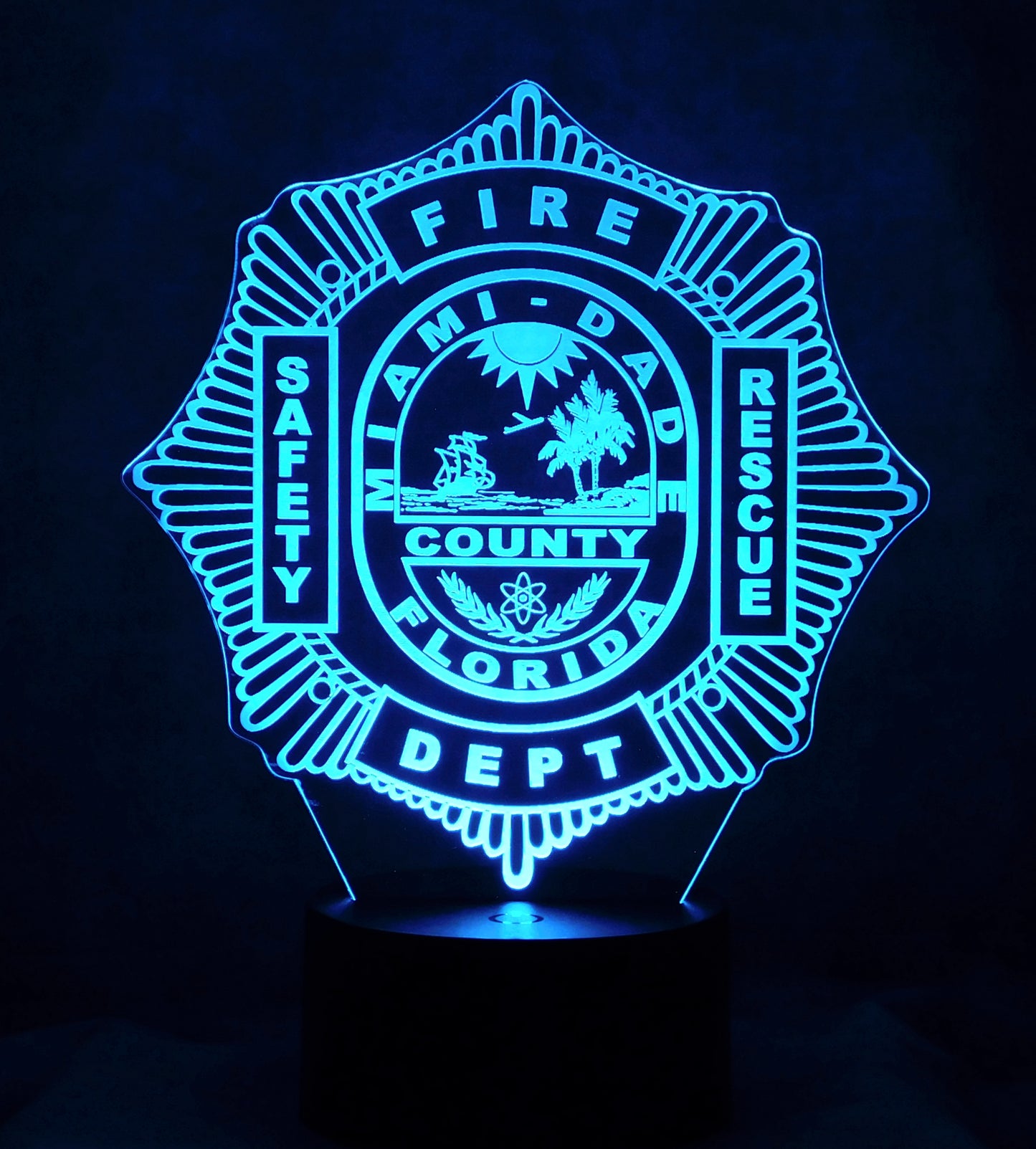 Miami Dade Firefighter Logo 3-D Optical Illusion Multicolored LED Lamp