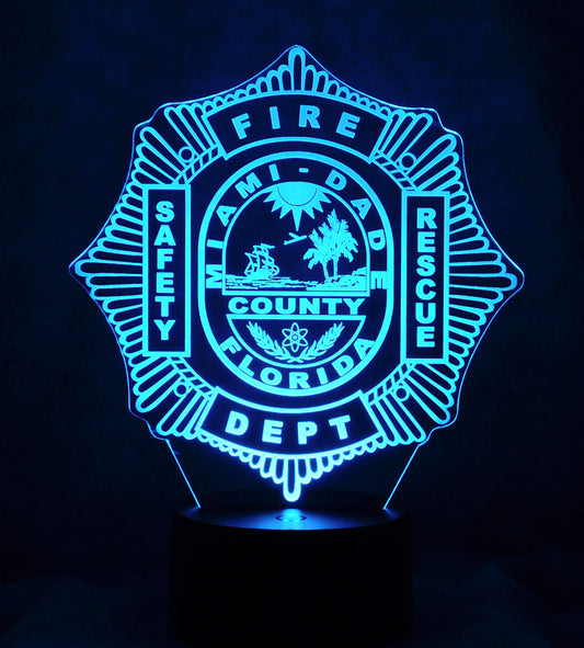 Miami Dade Firefighter Logo 3-D Optical Illusion Multicolored LED Lamp
