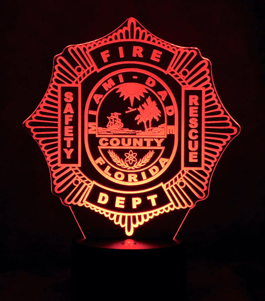 Miami Dade Firefighter Logo 3-D Optical Illusion Multicolored LED Lamp