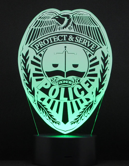 Police Logo 3-D Optical Illusion Multicolored LED Lamp