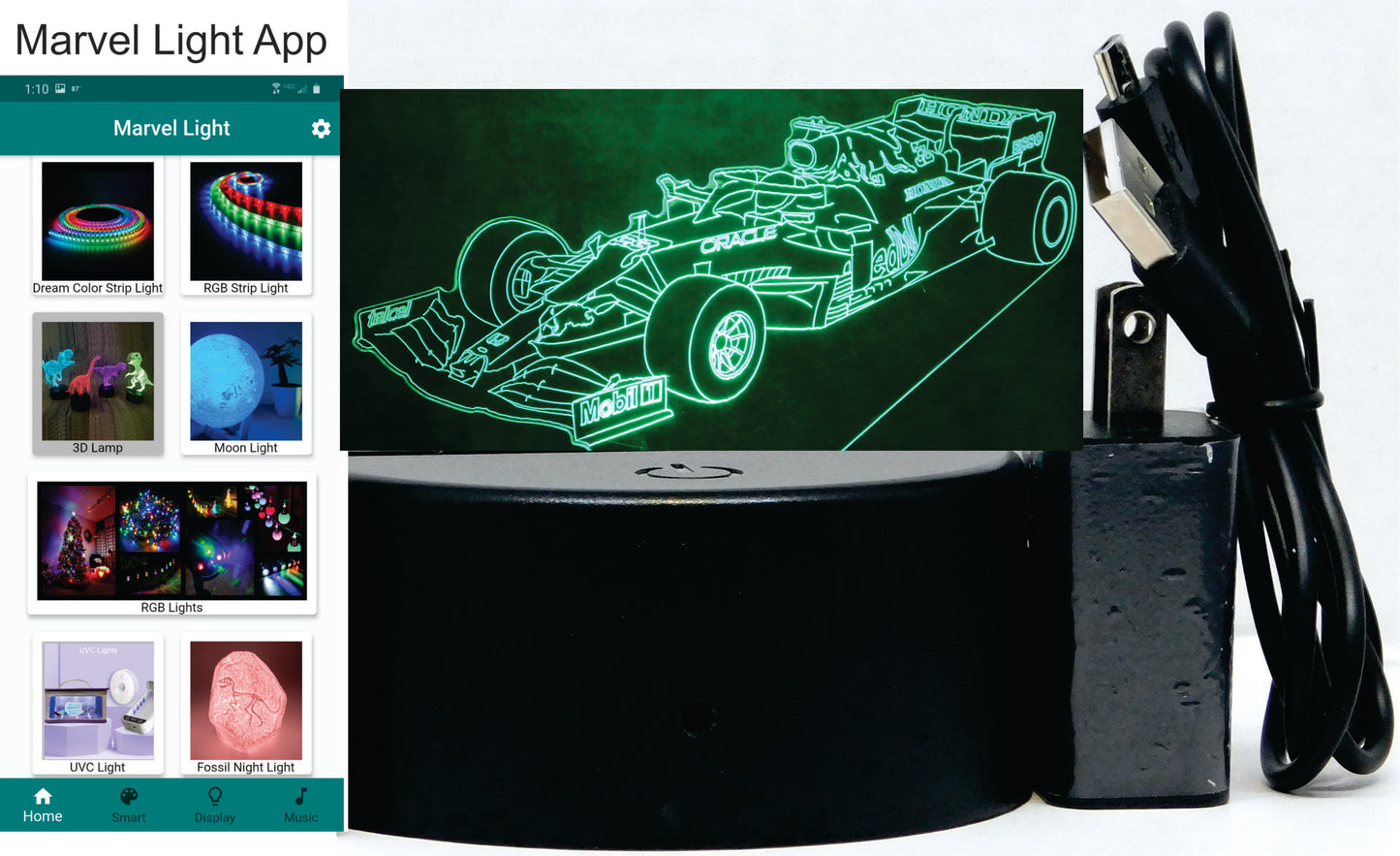 Red Bull F-1 Race Car 3-D Optical Illusion Multicolored Light