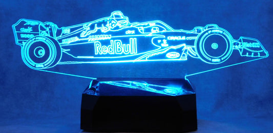 Red Bull F-1 Side View Race Car 3-D Optical Illusion Multicolored Light