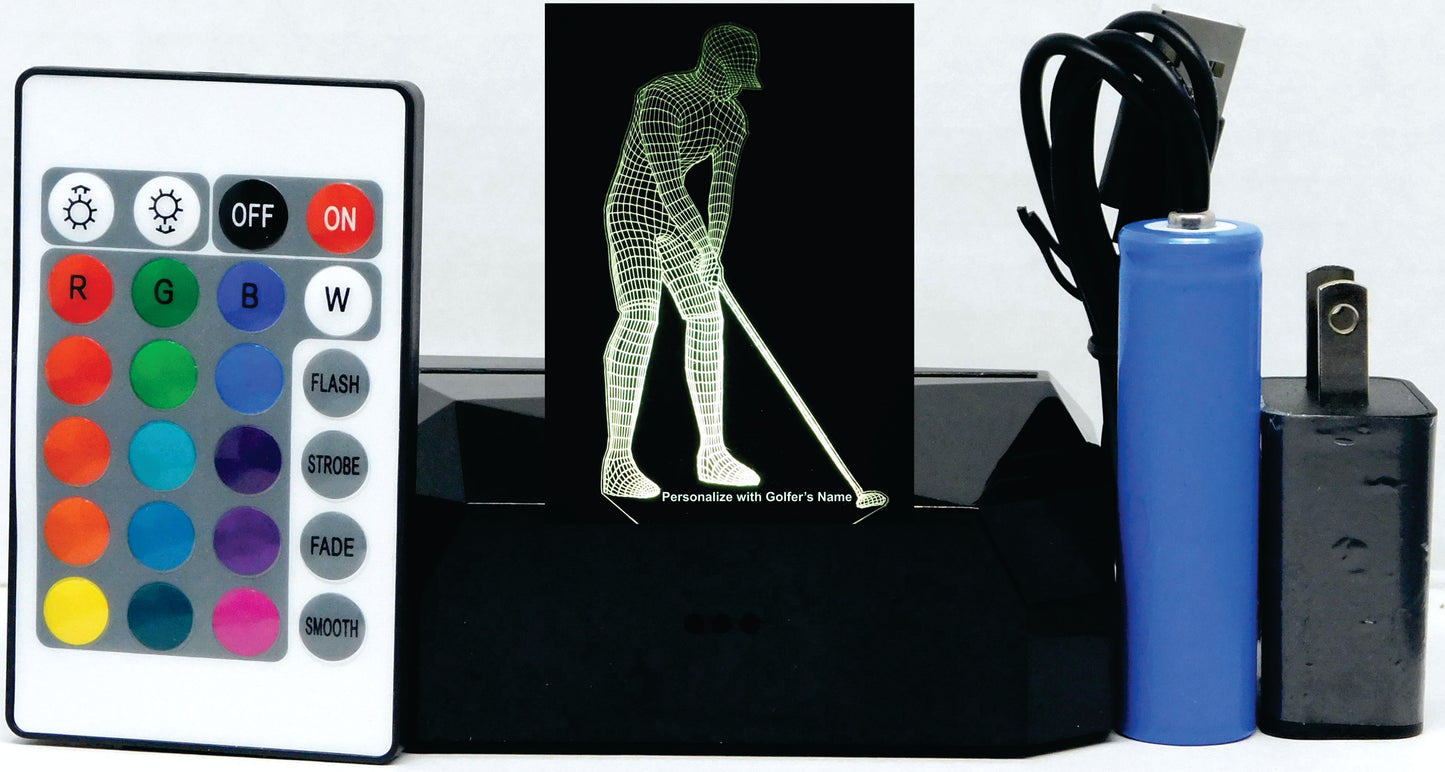 Golfer 3-D Optical Illusion Multicolored Light