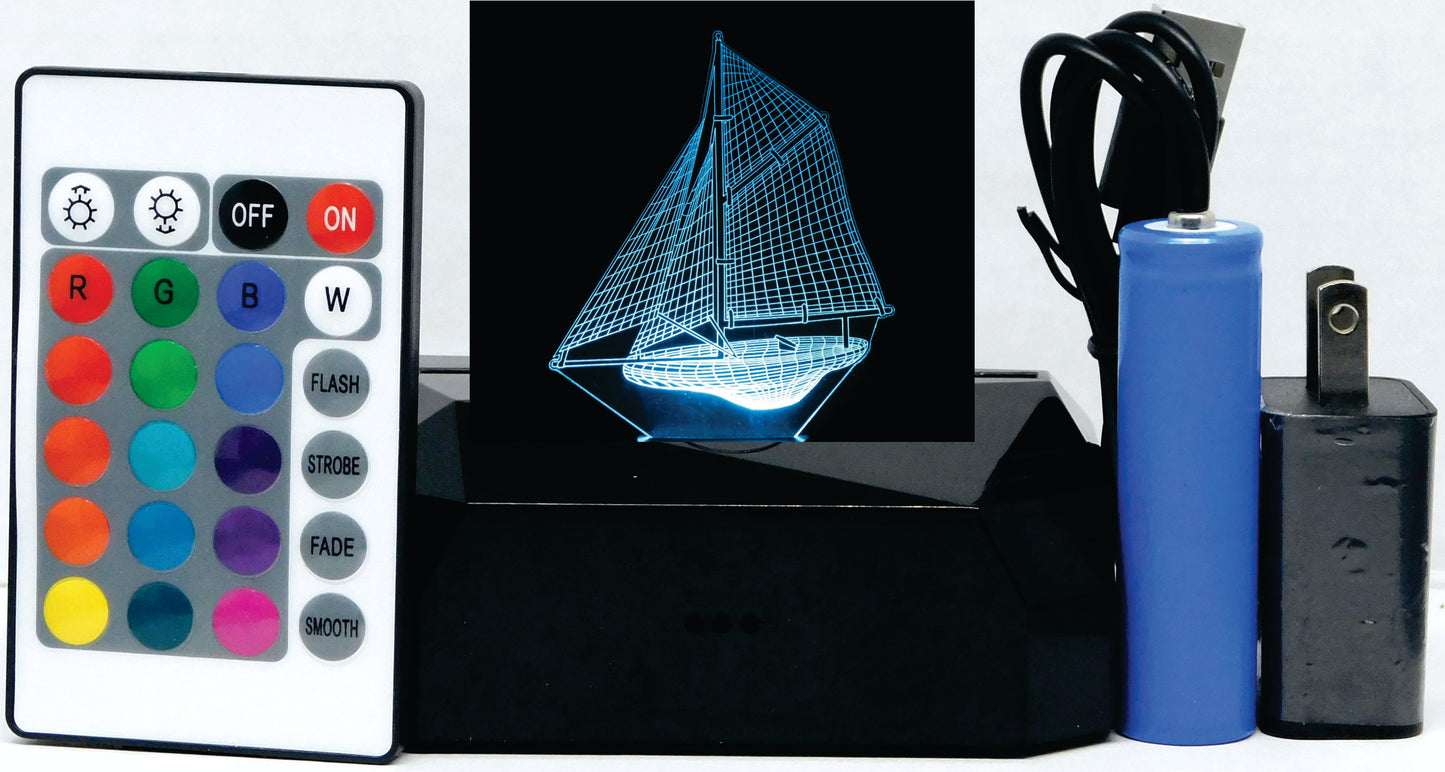 Sailboat 3-D Optical Illusion LED Desk, Table, Night Lamp