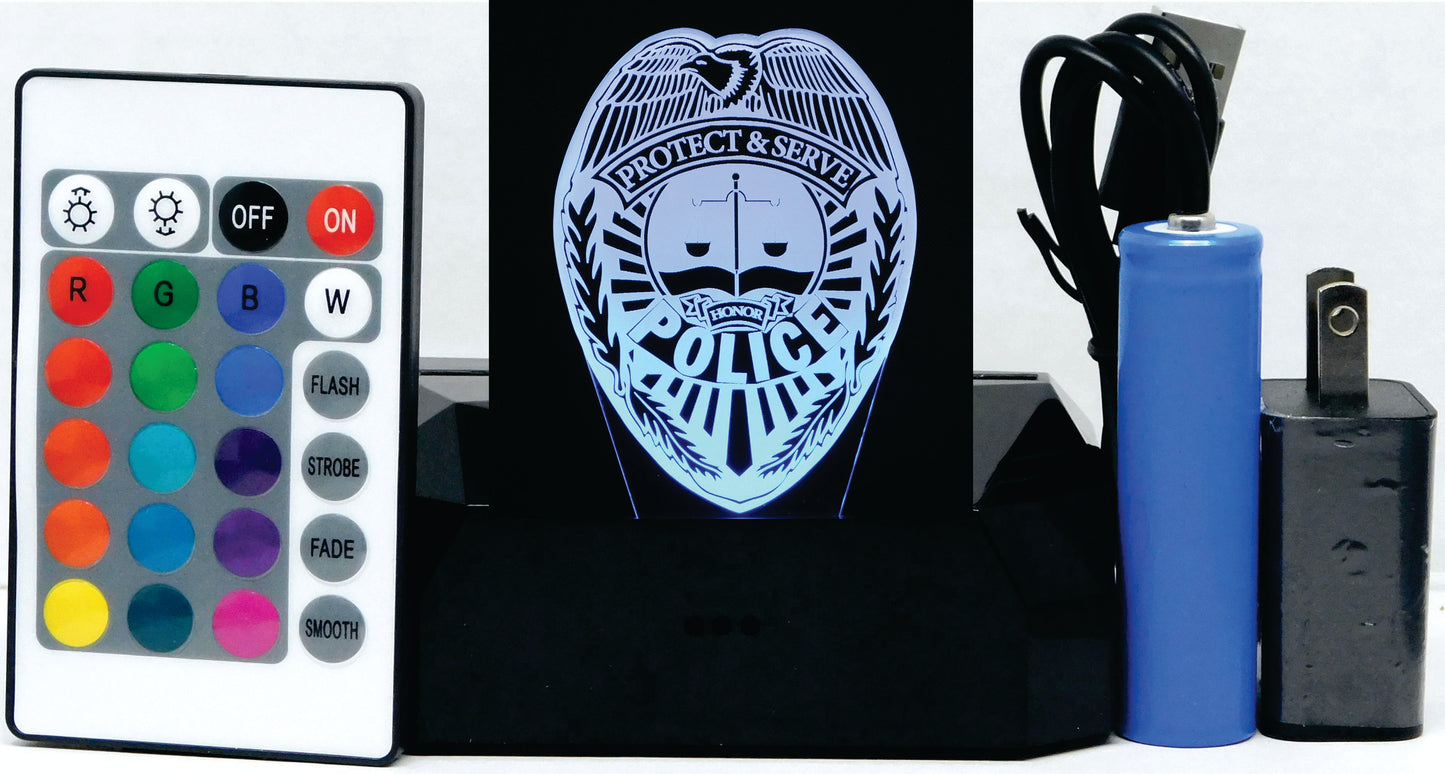 Police Logo 3-D Optical Illusion Multicolored LED Lamp