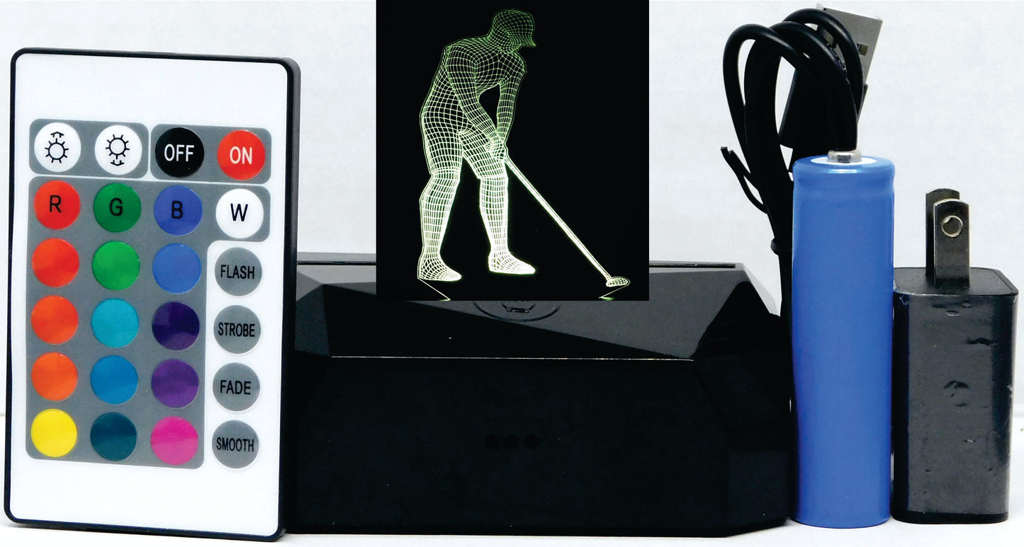 Golfer 3-D Optical Illusion Multicolored Light