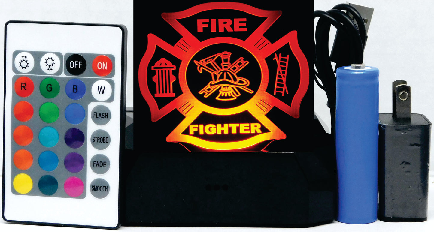 Firefighter Logo 3-D Optical Illusion Multicolored LED Lamp