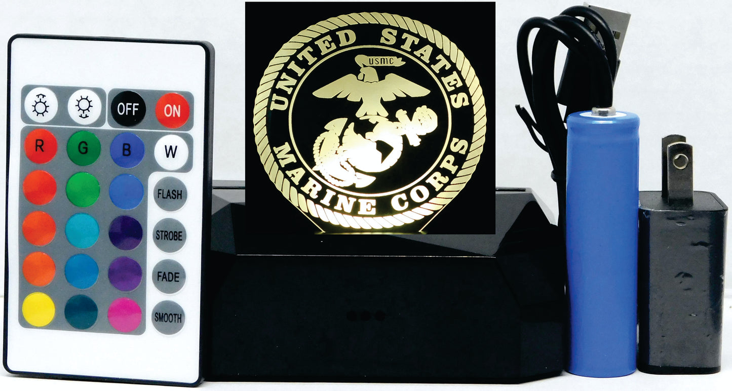 Marines Logo 3-D Optical Illusion Multicolored LED Lamp