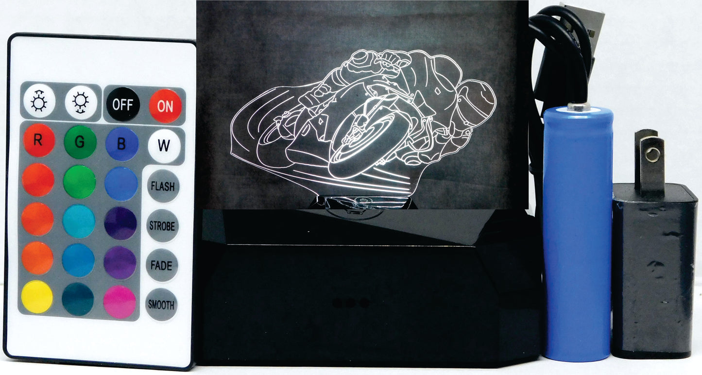 Motorcycle Road Racer 3-D Optical Illusion Multicolored LED Lamp