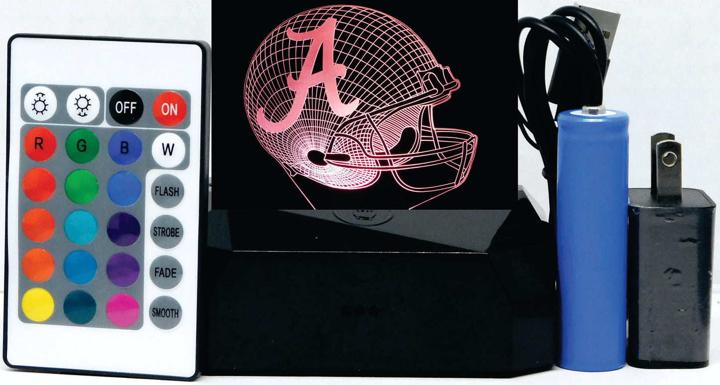 College League Football Helmet 3-D Optical Illusion Multicolored LED Lamp