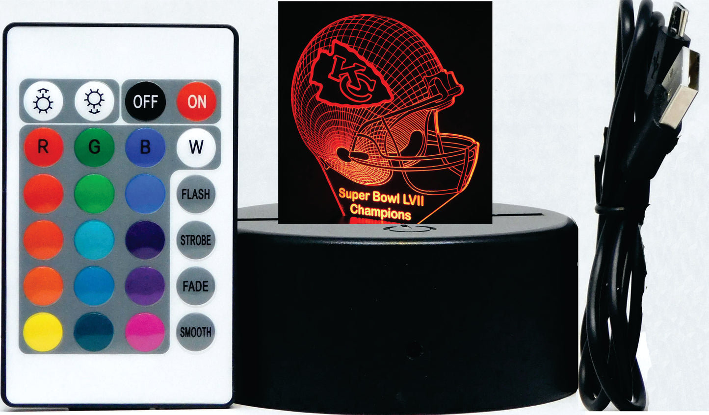 Kansas City Chiefs Football Helmet 3-D Optical Illusion Multicolored LED Lamp