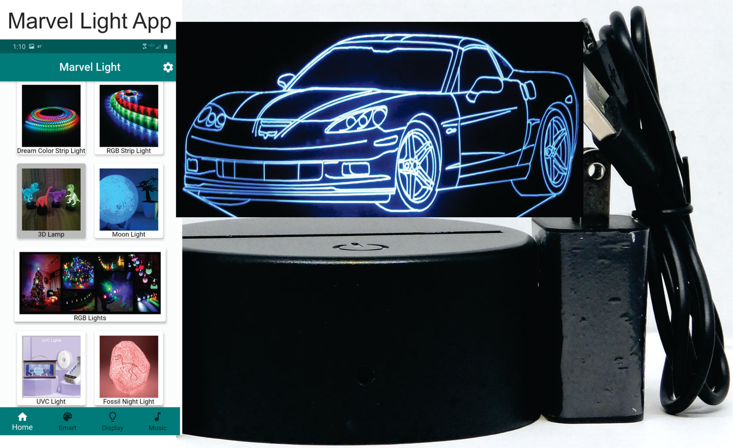 Corvette 2004 3-D Optical Illusion Multicolored Light