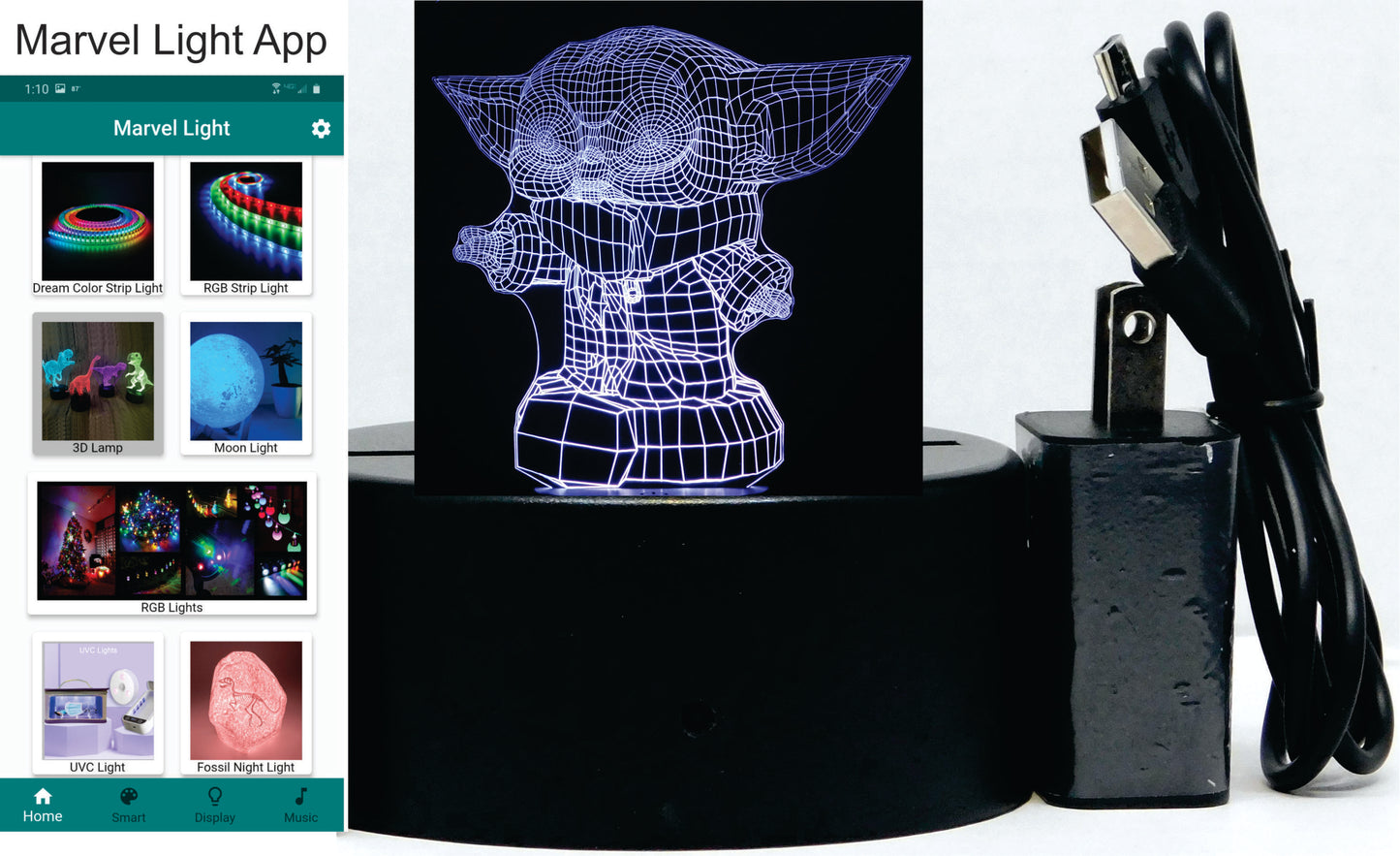 Baby Yoda Standing 3-D Optical Illusion LED Multicolor Lamp