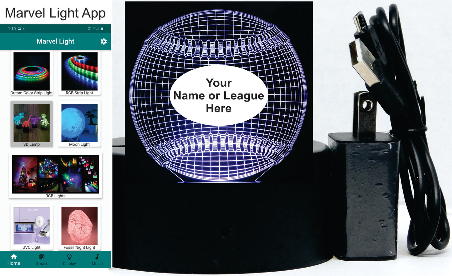 Baseball 3-D Optical Illusion Multicolored Light