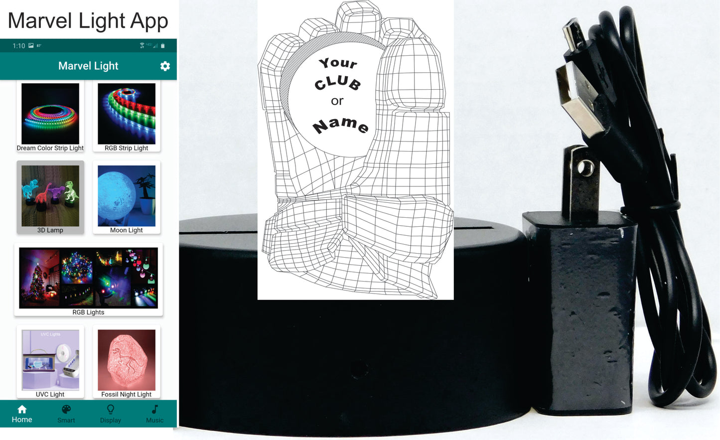 Hockey Glove 3-D Optical Illusion Multicolored Light