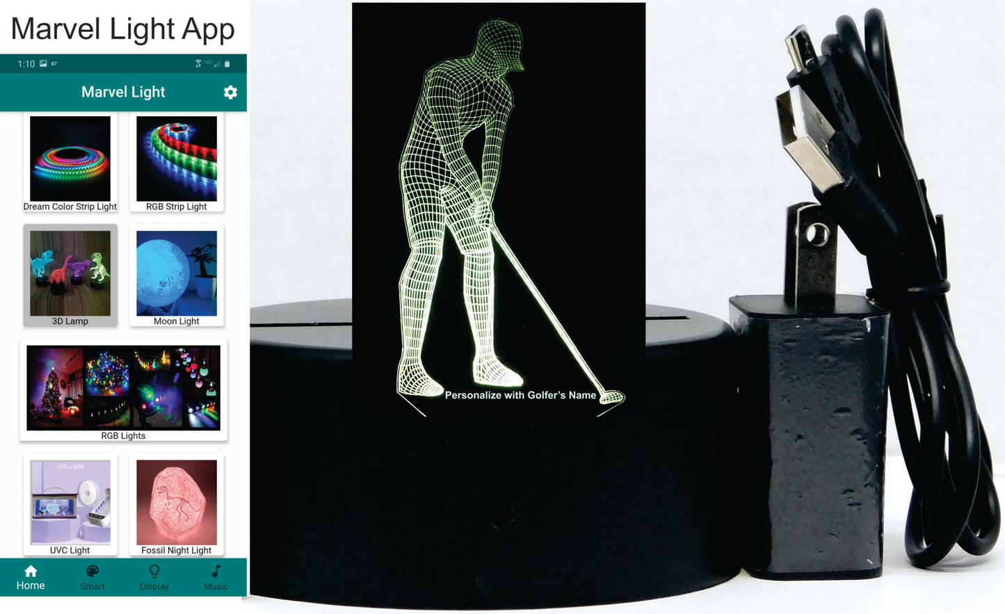 Golfer 3-D Optical Illusion Multicolored Light