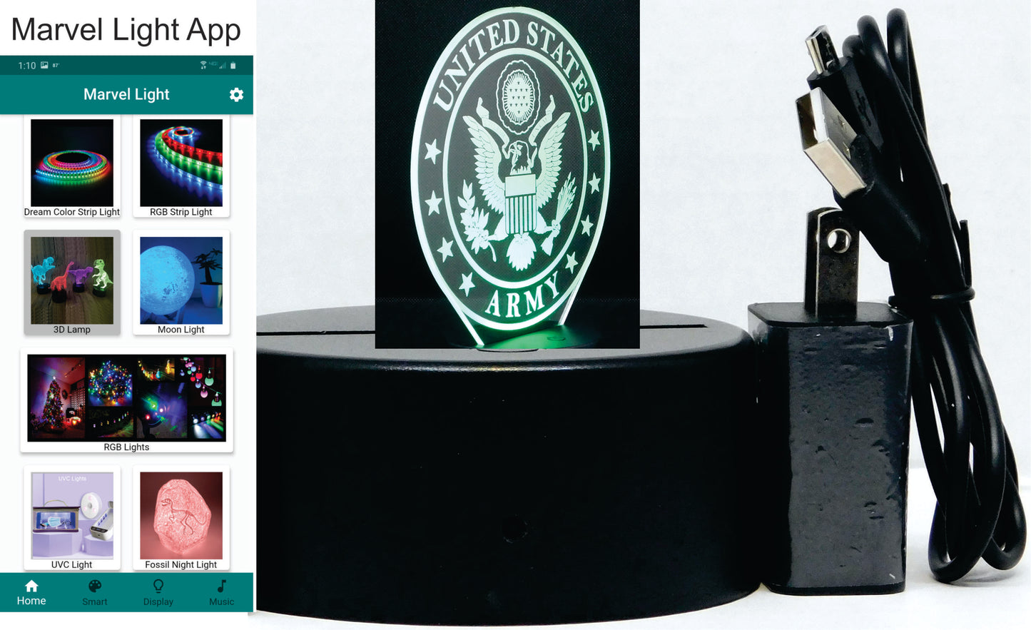 Army Logo 3-D Optical Illusion Multicolored Light