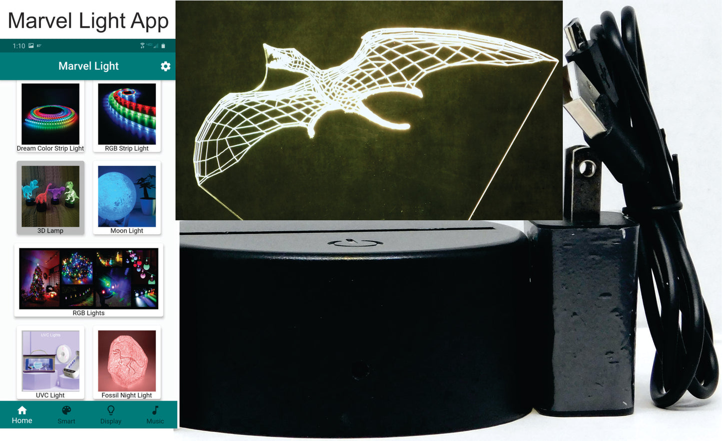 Dinosaurs 3-D Optical Illusion LED Desk, Table, Night Lamp