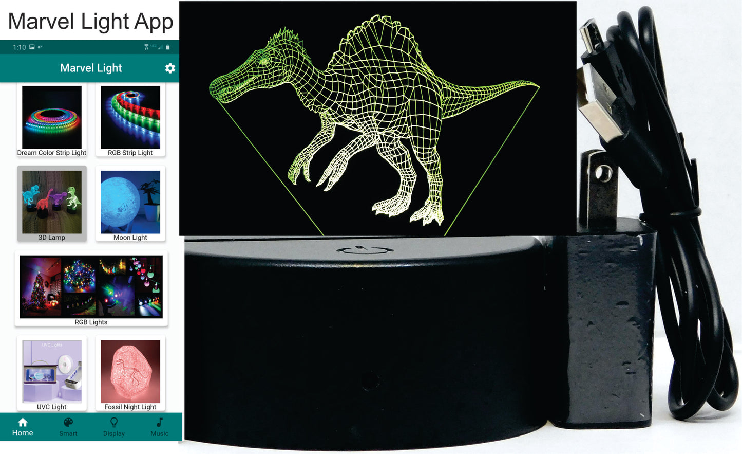 Dinosaurs 3-D Optical Illusion LED Desk, Table, Night Lamp