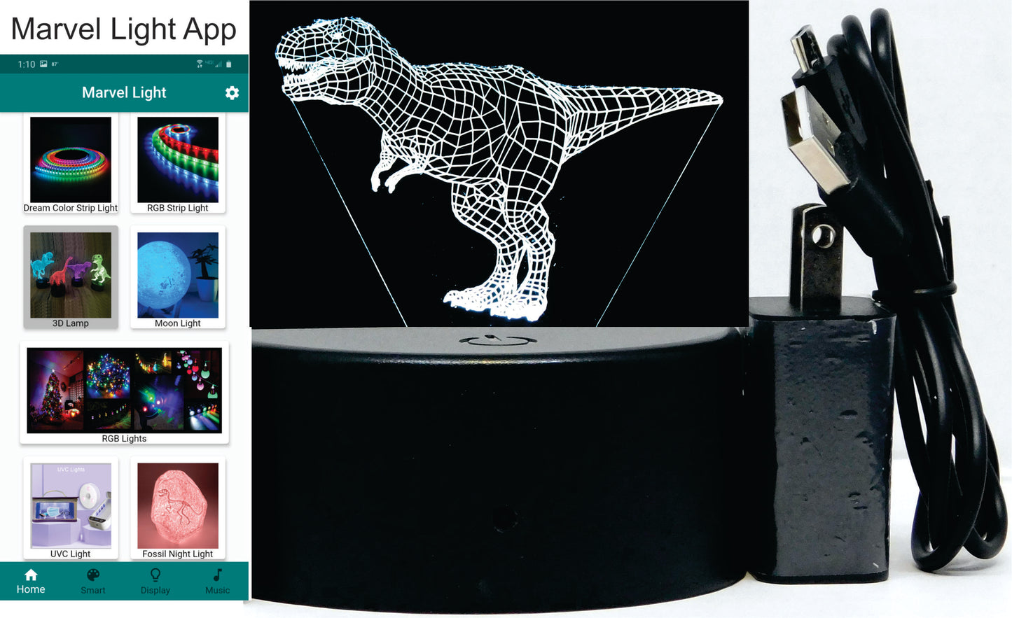 Dinosaurs 3-D Optical Illusion LED Desk, Table, Night Lamp