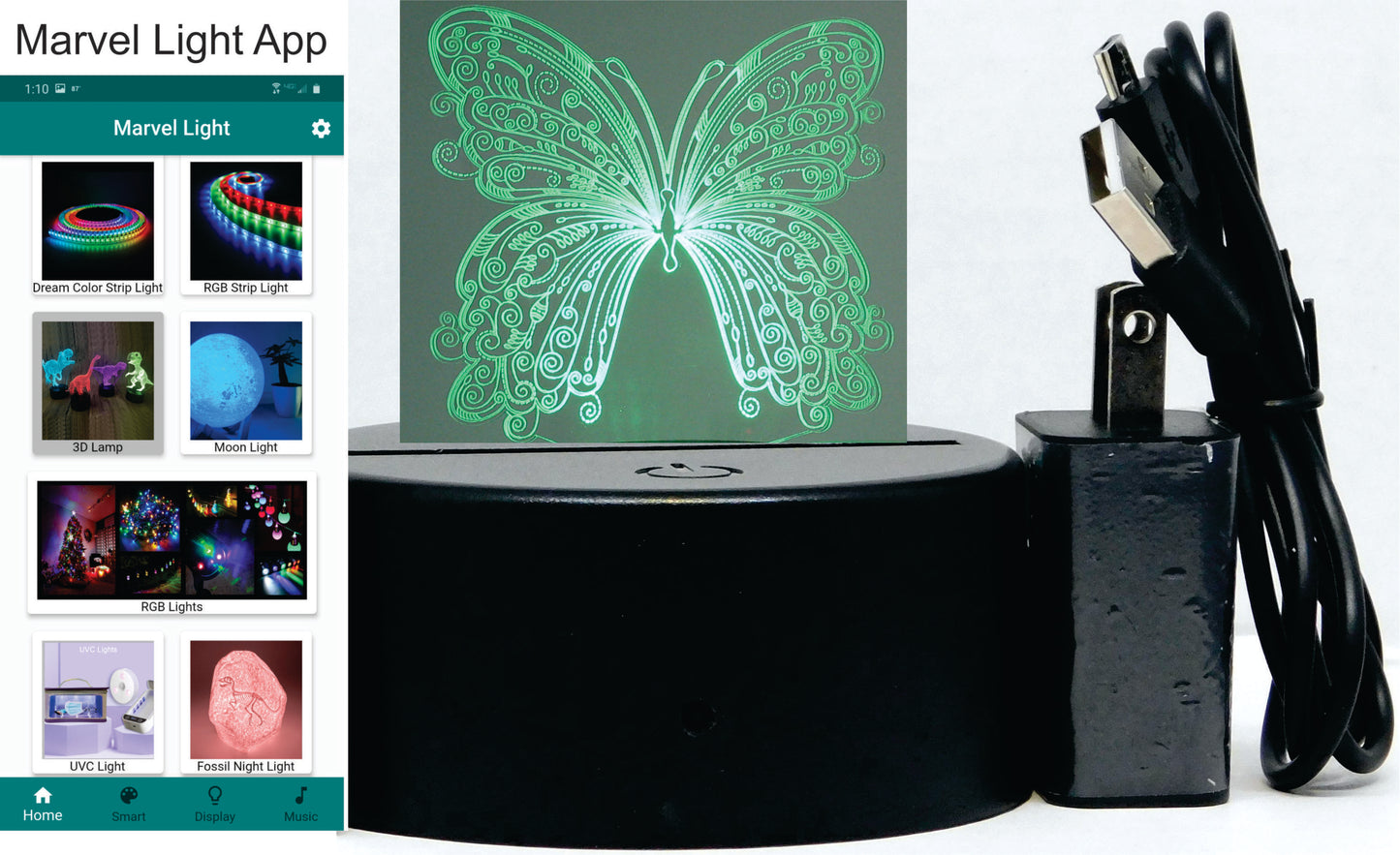 Butterfly 3-D Optical Illusion Multicolored Light