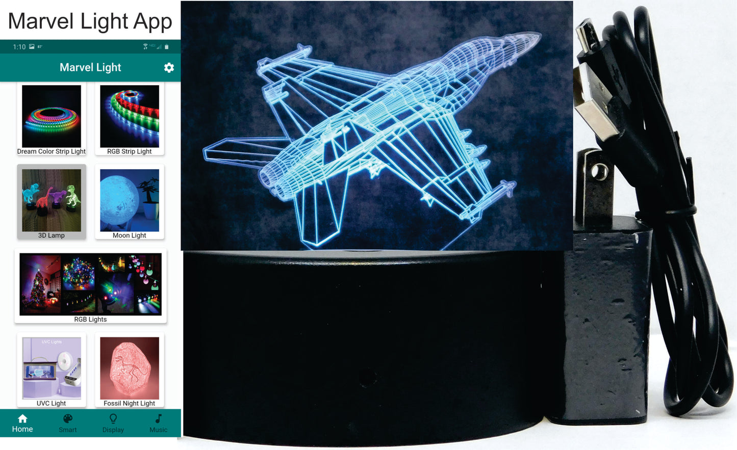 F-18 Super Hornet Fighter Jet 3-D Optical Illusion Multicolored LED Lamp