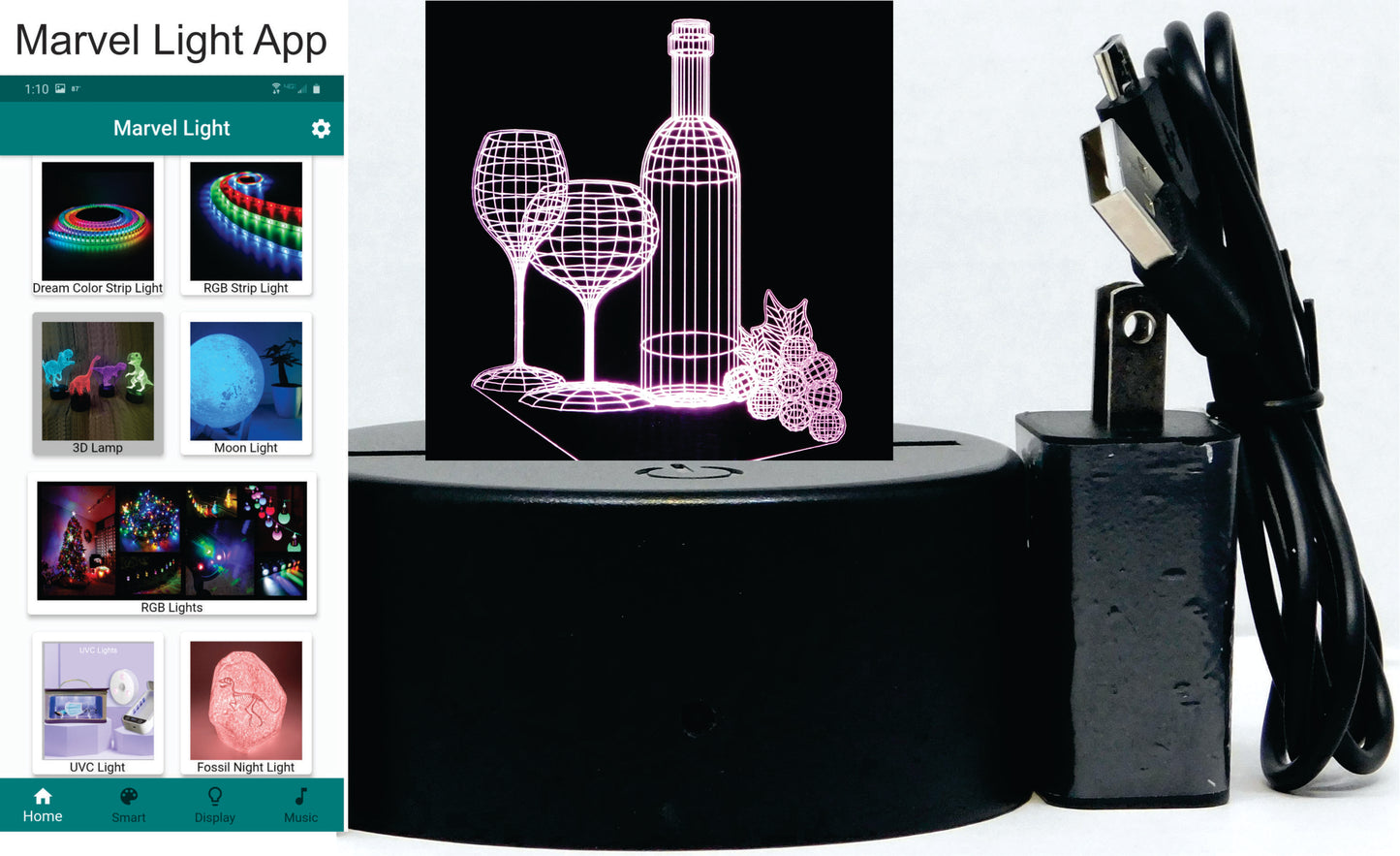 Wine Setting 3-D Optical Illusion Multicolored Lamp