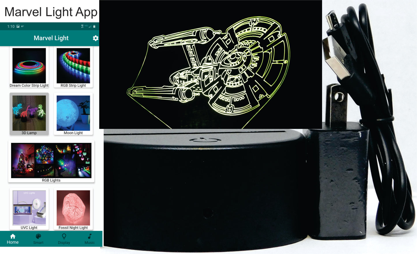 Starship Enterprise 3-D Optical Illusion Multicolored Lamp