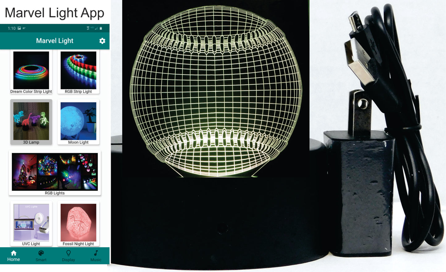 Baseball 3-D Optical Illusion Multicolored Light